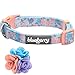 Blueberry Pet Dog Collar, Adjustable Floral Print Puppy Collar in Lavender with Removable Flower, Small 12