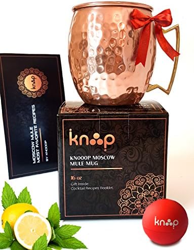 Premium Moscow Mule Mug, Handcrafted,, Hammered Copper Construction for Timeless, Elegant Gift – 16oz Unlined, Copper Cup + FREE Recipe Book and Cocktail Party Guide by Knooop