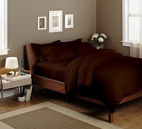LINEN SOUQ Genuine Premium Egyptian cotton 800 Thread Count, Made In the USA - Italian Finish CHOCOLATE 3-Piece Duvet Set (Duvet Cover & 2 Pillow Shams), Solid QUEEN