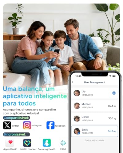 arboleaf Balança Digital Corporal com Bioimpedância, 50+ Métricas Balança de Bioimpedância Inteligente, Balanca Digital de Chao, Balança de Banheiro com BIA de Dupla Frequência e 8 Eletrodos Bluetooth