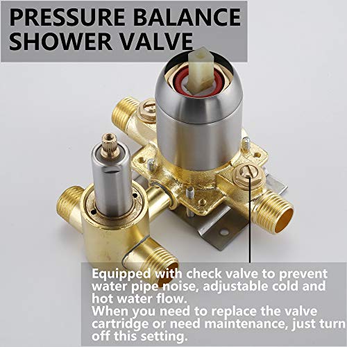 Esnbia Shower System, Brushed Nickel Shower Faucet Set with Valve and 12" Rain Shower Head Systems Wall Mounted Shower Combo Set for Bathroom All Metal