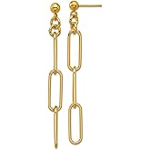 14k Solid Yellow Gold 3 Paperclip Link Dangle Post Earrings 60x6mm Wide Clip on Earring for Women