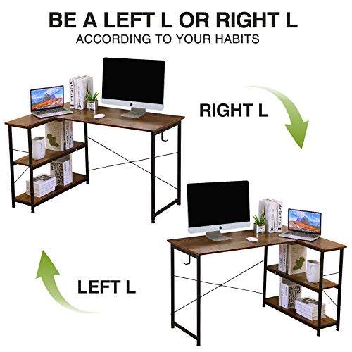 JUZI Computer Desk, 47 inch L-Shaped Corner Desk with Storage Shelves, Study Writing Table for Home Office, Small Spaces… - Image 3