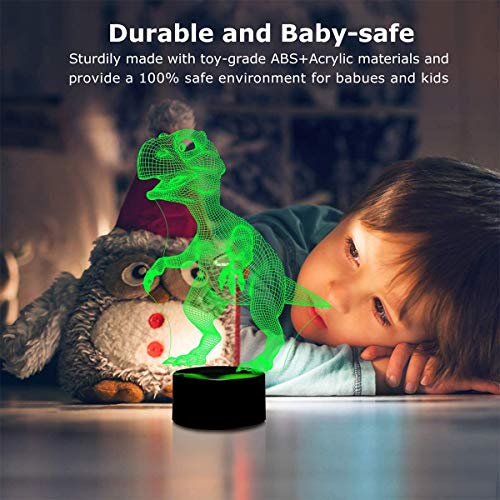 Ltteaoy 3D Dinosaur Night Lights for Kids, Dinosaur Toys for Boys, 7 Colors Changing Dinosaur Lamp Decor Bedside Lamp with Remote Control for Living Bedroom, Best Dinosaur Gifts Toys for Boys Girls