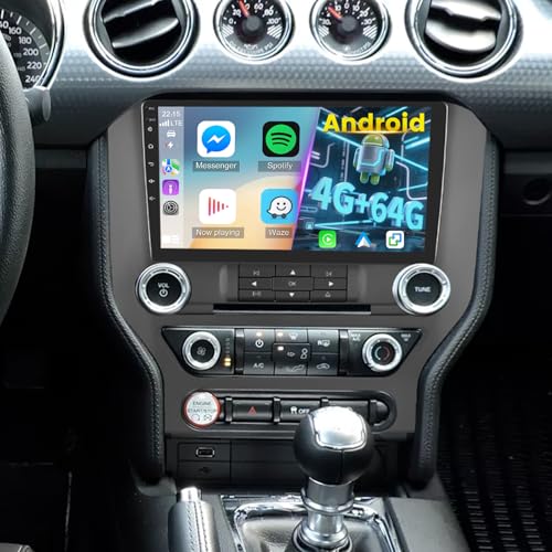 [4+64G] Car Radio for Ford Mustang 2015-2020 (Adapts to 3 Buttons Only), 9 inches Ford Mustang Android Touchscreen Stereo, Carplay&Android Auto/32 EQ Audio/Bluetooth/FM RDS/SWC