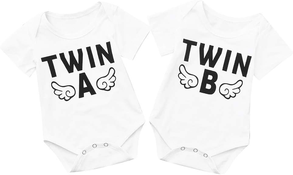 Ddlmaxtwin A Twin B Baby Boys Girls Short Sleeve Bodysuit Twins Romper Clothes Clearance A Age 0 6 Months Baby Rompers Urbytus Com
