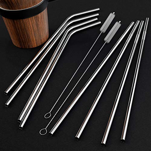 4 Reusable+Metal+Stainless+Steel+Straws