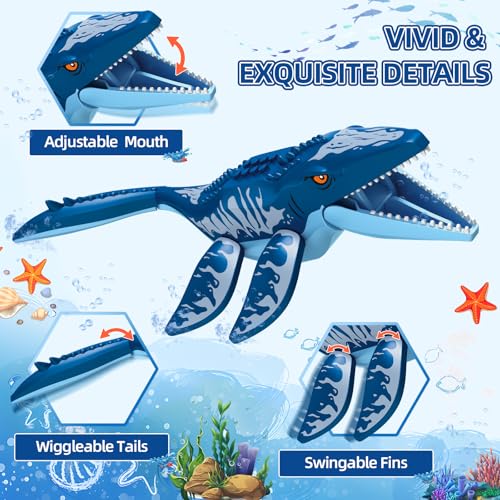 Dinosaur Explorers Ocean Building Set 3 in 1 Compatible with Dinosaur Park World, Boat & Dinosaurs Mosasaurus Spinosaurus with Articulated Joints, Toy Children 6-12 Years Old