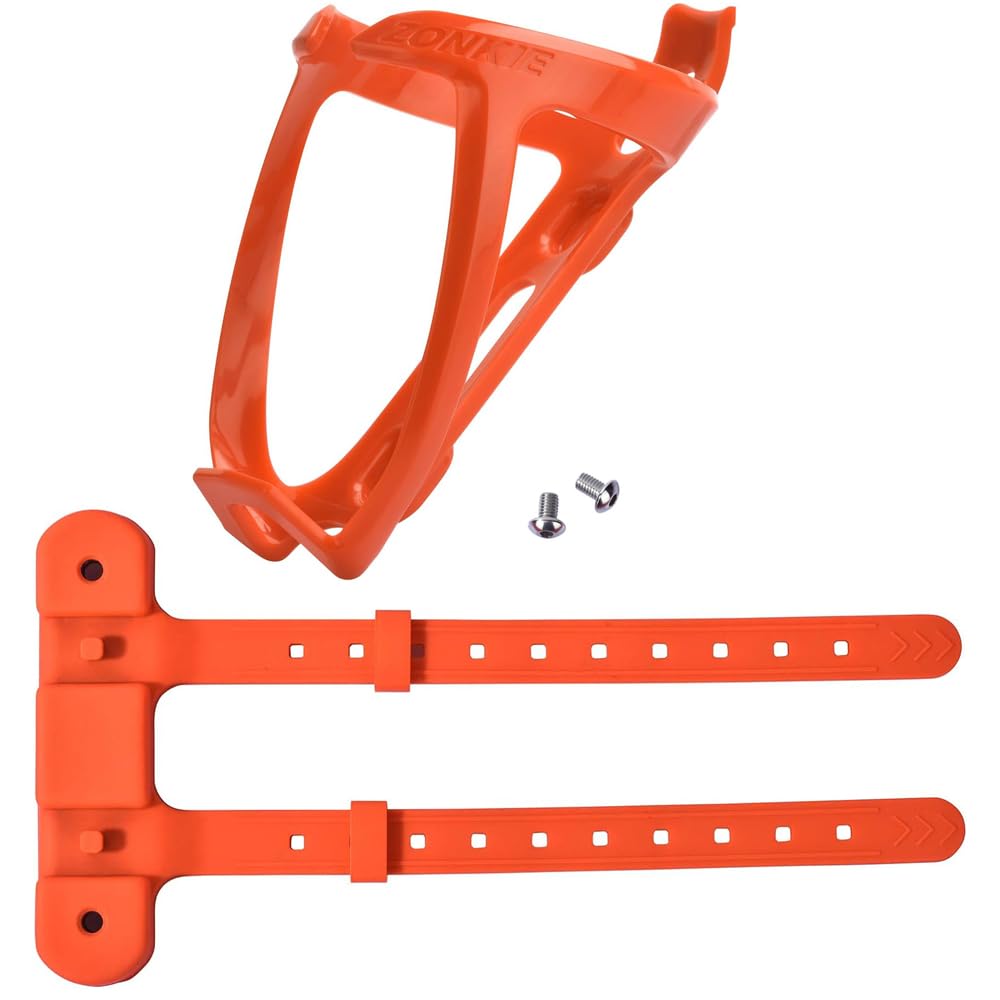zonkie Bicycle Bottle Cages, Plastic Bike Bottle Holder with Cage Mounting Base (Orange)