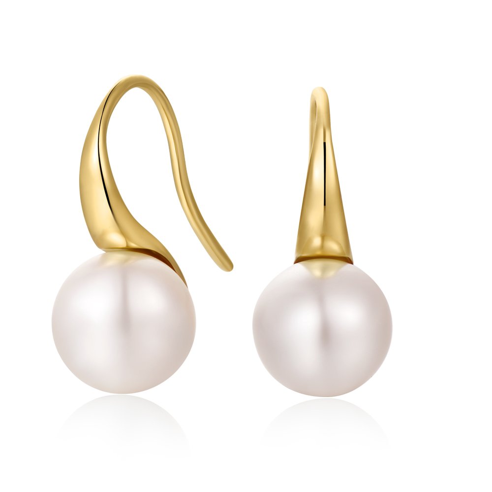 Pearl Earrings 925 Sterling Silver Pearl Drop Dangle Hook Earrings Pearls Jewelry for Women Bride Gold Plated 8 mm