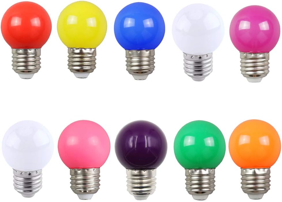 HUAMu 10Pack Colored Bulbs LED 2W E27 G45 Lighting Bulbs,LED Coloured GolfBall Bulb