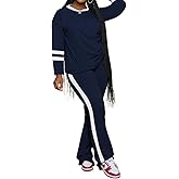 PINSV 2 Piece Sets for Women Fall Casual Outfits Long Sleeve Top and Flare Pants Lounge Sets Track suit