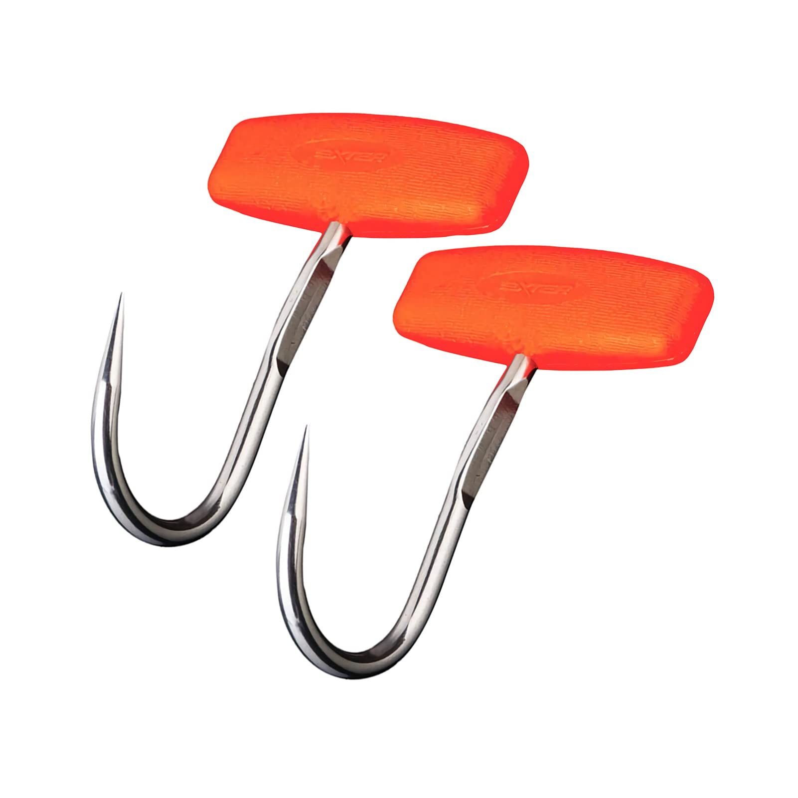 Grekywin Meat Hooks with Orange Hook Handle, Stainless Steel Butchering Tool for Butchers, T-Handle Meat Boning Hook for Kitchen Butcher Shop Restaurant (2Pcs)