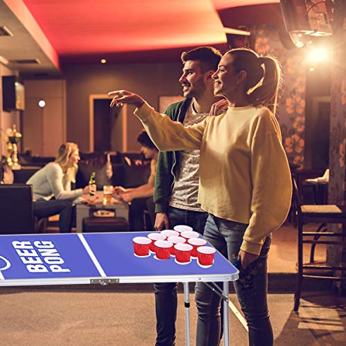GYMAX Beer Pong Table, 8’ Folding Aluminum Game Party Table (Style C)