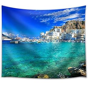 Beautiful Islands of Greece- Karpathos- Pigadia - Fabric Wall Tapestry Home Decor - 51x60 inches