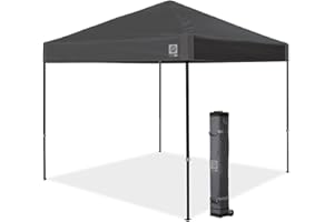 E-Z UP Ambassador Instant Pop Up Canopy Tent, 10' x 10', Roller Bag and 4 Piece Spike Set, Steel Gray