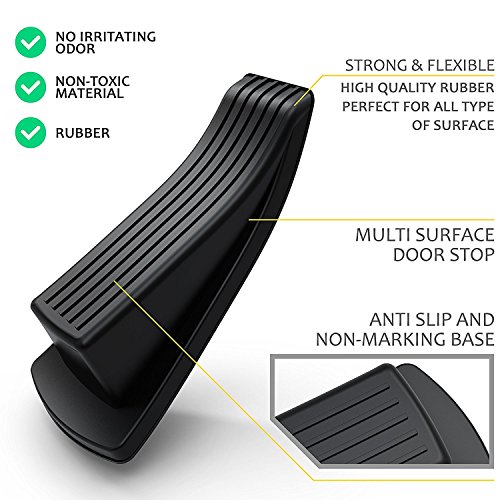 Door Stopper, Eoney Heavy Duty Door Stop Wedge Rubber with Finger Pinch Guard - Multi Surface, Non Scratching Slip Resistant Design- Gaps up to 1.2 inches (Black 4+1Pack) - Thumbnail 2