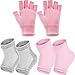 Bememo 3 Pairs Spa Moisturising Socks and Gloves Set, Moisture Open Toe Gel Heel Socks Gel Hand Fingerless Moisturizing Gloves (Pink and Grey)
