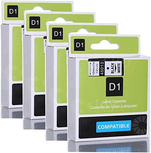 Wangsale Generic Replacement Label Tape Compatible for DYMO D1 45013 12mm x 8m 1/2-inch 23-foot Cartridge (4 PK Black on White)
