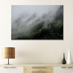 Canvas Wall Art - Forest and Mountain with Fog - Giclee Print Gallery Wrap Modern Home Art Ready to Hang - 12x18 inches