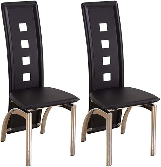 BOJU Black Kitchen Dining Chairs Set of 2 Faux Leather High Back Chairs