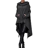 Womens Goth High Low Hoodie Asymmetrical Hem Long Sleeve Drop Shoulder Hoodies Cowl Neck Tunic Sweatshirt with Pocket