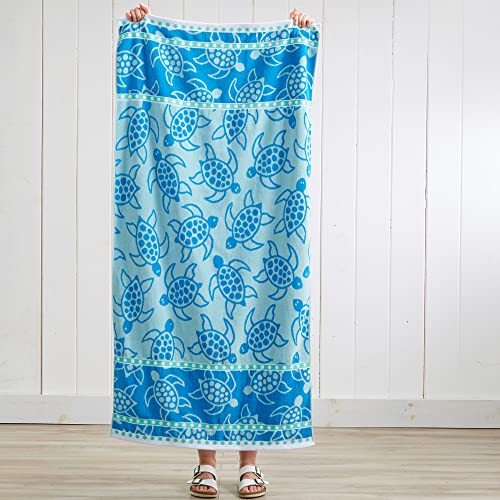 Large Beach Towel Set of 2 Turtle and Striped Beach Towels for Adults and Kids and Velour Pool