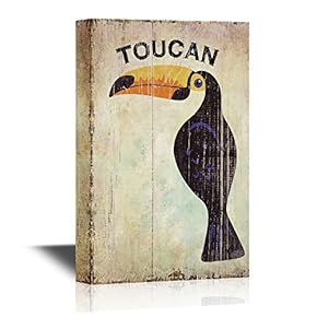 Wild Animal Toucan on Wood Style Abstract Background
