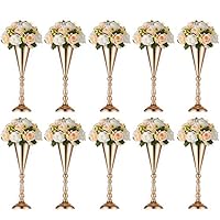 Nuptio 10 Pcs Tabletop Gold Metal Wedding Flower Trumpet Vase Table Decorative Centerpiece Artificial Flower Arrangements for Anniversary Ceremony Party Birthday Event Home Decoration
