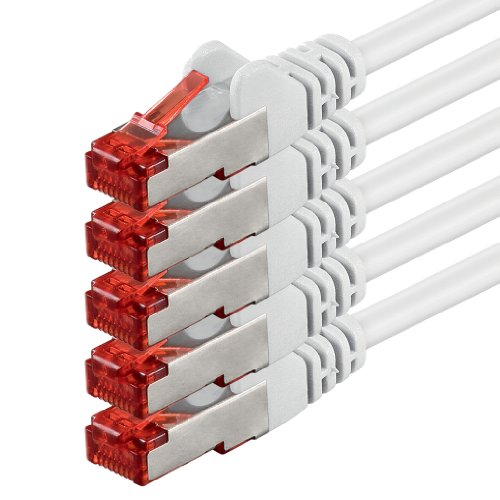 1aTTack.de 5x 0.5m Cat6 Ethernet Cable RJ45 SFTP Network LAN Patch Cable White for Router Switch Gaming PC Smart TV Console – High Speed Gigabit Shielded Cable High Performance — image 1
