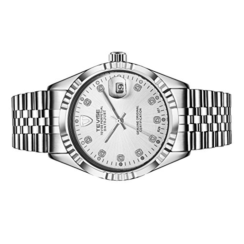 Baosity Tevise Stainless Steel Wristband Anti Scratch Mechanical Automatic Waterproof Calendar Analog Watch - White, As described