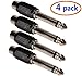WOVTE RCA Stereo Jack to 6.35mm Mono Plug TS Adaptor Pack of 4