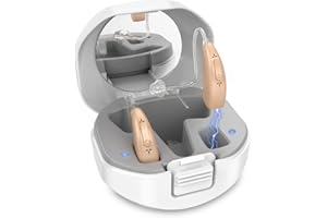 Lentorgi Rechargeable Hearing Aids for Seniors with Noise Cancelling, BTE Hearing Aids for People with Mild Moderate Severe Hearing Loss, Dual Microphone, Comfortable Fit - Beige