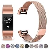 [Updated Solid Version] For Fitbit Charge 2 Magnetic Bands, Hotodeal Band Milanese Loop Stainless Steel Metal Replacement Bracelet Strap, Wristbands Accessories for Women Men, Rose Gold
