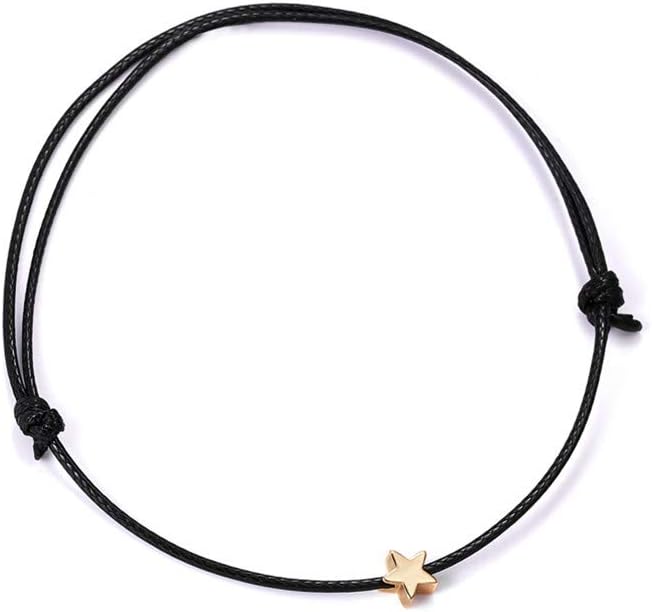 Cngstar Silver Golden Star Red String Bracelet for Women Men Adjustable Rope Braided Bracelet Mom Daughter Couple Gift (Black)