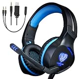 Xbox One Headset,Gaming Headset for PS4 PC Mobile Phone,3.5 mm Gaming Headset LED Light Over-Ear Headphones with Volume Control Microphone for Xbox PS4 Laptop Tablet USB Lighting WSQiWNi (Blue)
