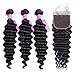 VRVOGUE Brazilian Deep Wave Bundles with Closure - 16/18/20+14 Inch 7A+ Brazilian Hair Bundles Deep Curly Weave 100% Unprocessed Human Hair Extensions with Closure - 4x4 Free Part Natural Black