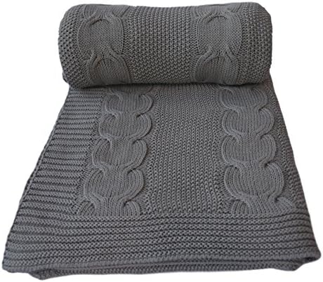 Aztocratic Xochitl 100% Cotton Knitted Light Grey Throw, Premium Knit Crochet Sweater Texture, Stylish Look Throw For Sofa/Bed or Couch, Throws with Soft and Cozy Feel, Ideal for All Year Round Use