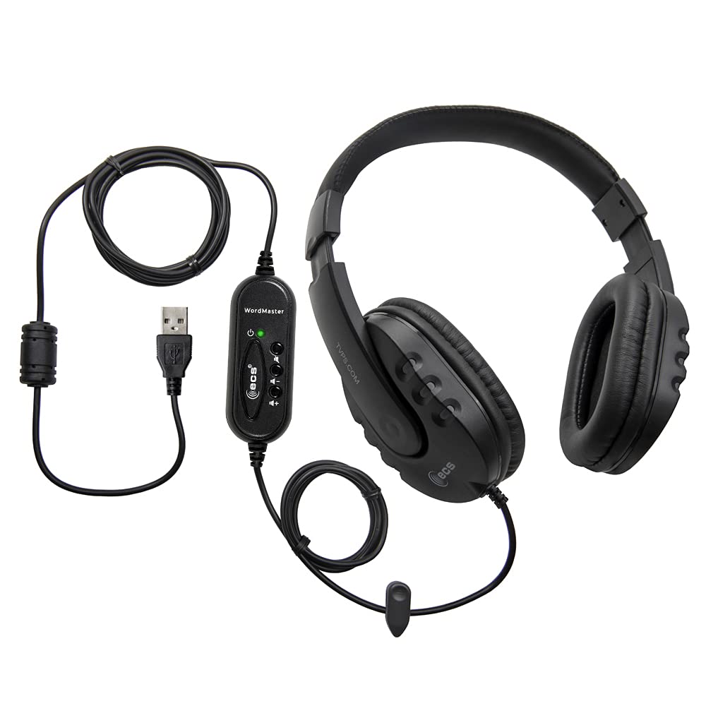 ECS WordMaster Around-The-Ear Deluxe Overhead USB Transcription Headset
