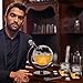 NEX Whiskey Decanter, Spirits Liquor Decoration, Etched World Globe Shape Design, Fiberboard Stand, Crafted Glass Sailing Ship, 1000ml Capacity, Father's Day Gifts