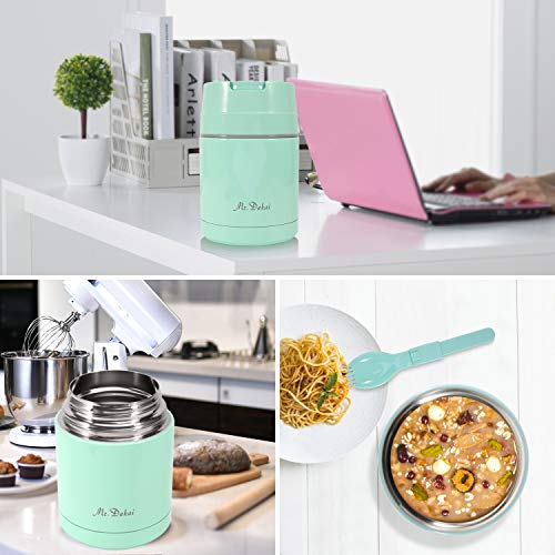 Mr.Dakai Insulated Lunch Containers Thermoses Food Jar Vacuum Stainless Steel 27 oz Leak Proof Keep Food Cold Hot Container for Kids Adult Lunch Box School Camping Outdoors, BPA Free (Green) - Thumbnail 7