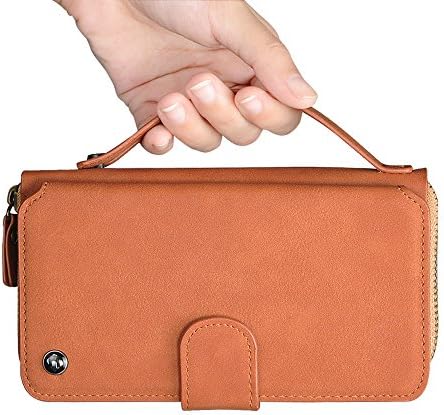 Samsung S8 Wallet Case, NEWOER PU Leather Wrist Strap Full Protective Phone Snap Flip Zipper Coin Wallet Case with Card Slot &amp; Mirror For Samsung Galaxy S8 (brown)