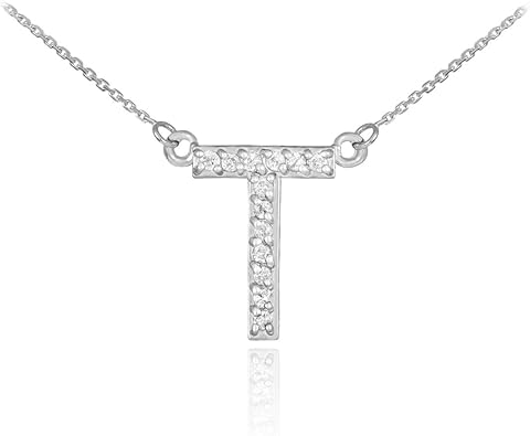 14k White Gold Diamond Letter T Initial 