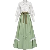Nuoqi Womens Victorian Dress Costume 2-Piece Medieval Renaissance Dress Edwardian Blouse Skirt Set