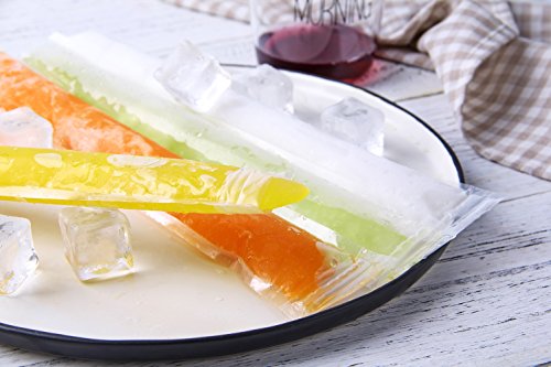 100 Pack Ice Popsicle Molds Bags, Disposable DIY Zip-Top Ice Pop Pouches for Gogurt, Ice Candy or Freeze Pops, BPAFree Freezer Tubes Maker - Comes with Funnel