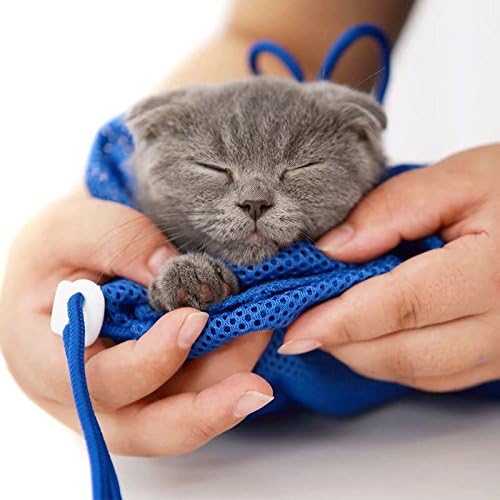 YUSENPET Multi-function Cat Washing Bag, Cat Grooming Restraint for Cat Bathing Cleaning - Blue