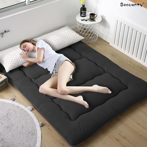 Beauenty Japanese Floor Mattress, Roll Up Quilted Bed Futon Mattress, Thicken Sleeping Pad, Portable Daybed Guest Bed,120 * 200CM Black(Style 2)