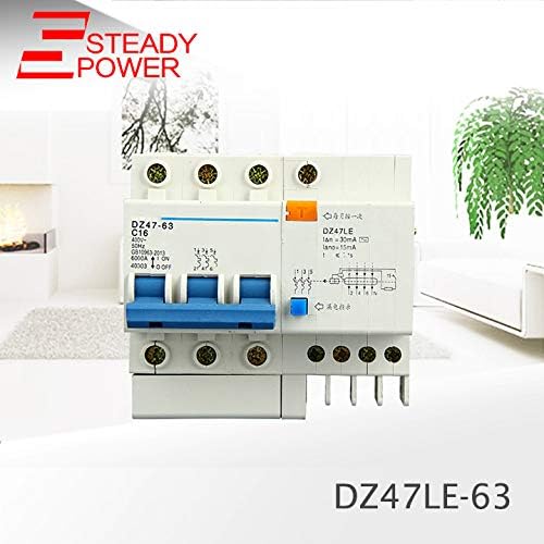 DZ47LE-63 3P 4P 6A 10A 16A 20 25 32 40 50 63A 50/60HZ Residual Current Circuit Breaker Over Current Leakage Protection RCBO (DZ47LE_3P, 10A)