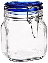 Bormioli Rocco Fido Square Jar with Blue Lid, 25-1/4-Ounce