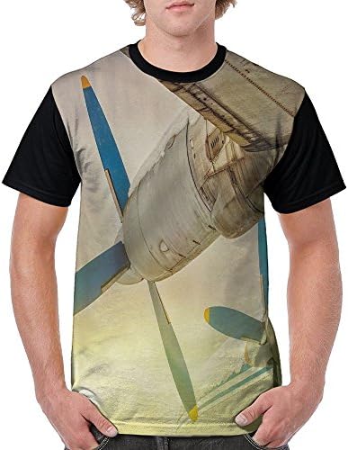 TIANPF Old Wing Aircraft With Propellers At Sunset Snowy Winter Sky Mans Unique Short Sleeve T Shirt Top M